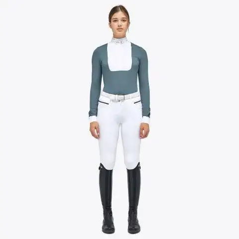 Cavalleria Toscana Women’s shirt in perforated fabric with a sequin collar PETROLEUM-1