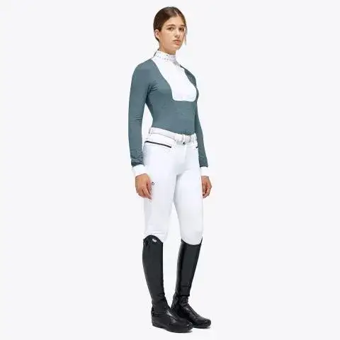 Cavalleria Toscana Women’s shirt in perforated fabric with a sequin collar PETROLEUM-2