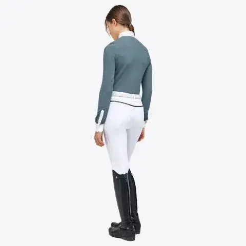 Cavalleria Toscana Women’s shirt in perforated fabric with a sequin collar PETROLEUM-3