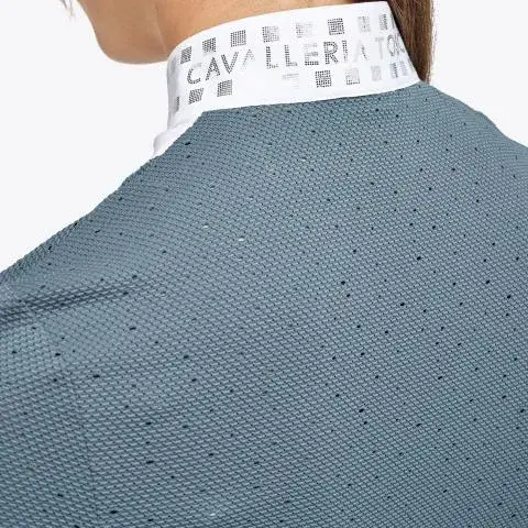 Cavalleria Toscana Women’s shirt in perforated fabric with a sequin collar PETROLEUM-4