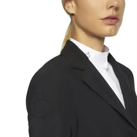 Cavalleria Toscana Women's zip riding jacket with perforated inserts. BLACK-4