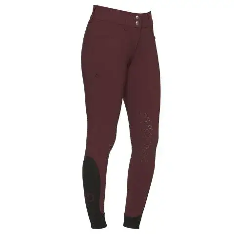 Cavalleria Toscana Pantaloni da equitazione da salto per donna a vita alta BORDEAUX-1