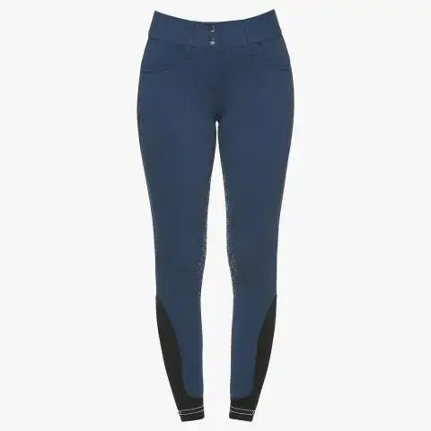 Cavalleria Toscana Pantaloni full grip donna con logo traforato OCEAN BLUE-2
