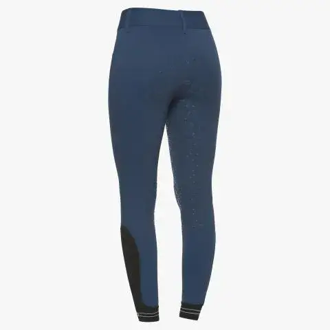 Cavalleria Toscana Pantaloni full grip donna con logo traforato OCEAN BLUE-3