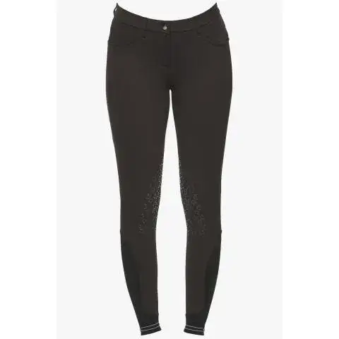 Cavalleria Toscana Women's knee grip breeches with perforated logo tape BROWN-1