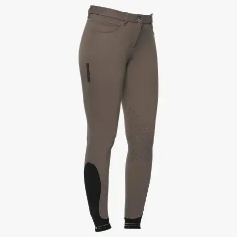 Cavalleria Toscana Women`s knee grip breeches with perforated logo tape TORTORA-1