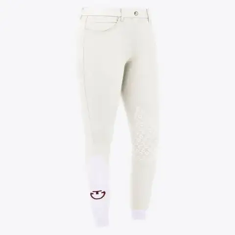 Cavalleria Toscana Pantaloni da equitazione donna con grip al ginocchio. Off-White-1