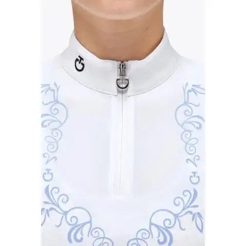 Cavalleria Toscana Competition polo shirt with zip for girls WHITE-3