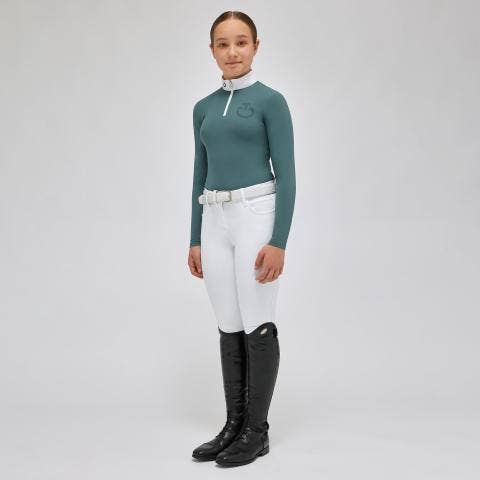 Cavalleria Toscana Girl's competition polo shirt PETROLEUM-1