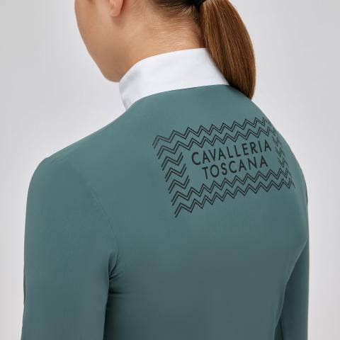 Cavalleria Toscana Girl's competition polo shirt PETROLEUM-3