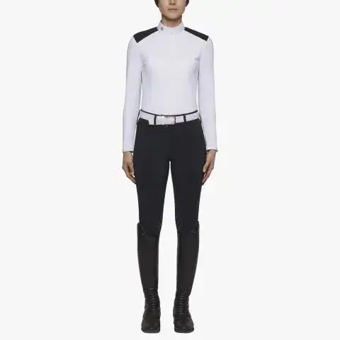 Cavalleria Toscana Women's long-sleeved fleece polo WHITE/NAVY-1
