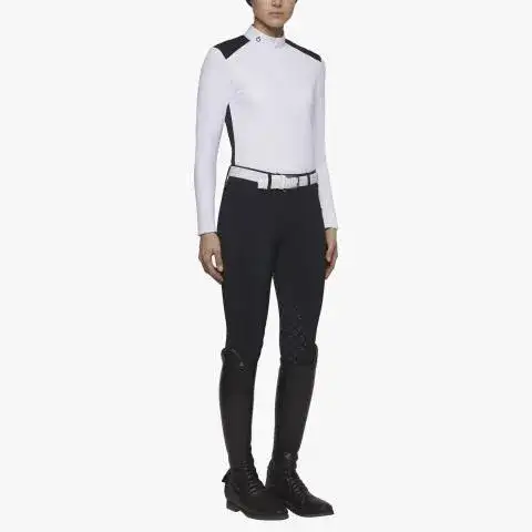 Cavalleria Toscana Women's long-sleeved fleece polo WHITE/NAVY-2