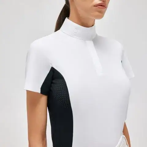 Cavalleria Toscana Women's polo with inserts WHITE/NAVY-3