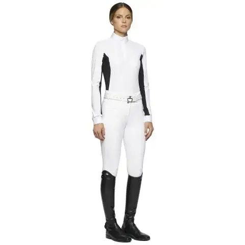 Cavalleria Toscana Women's hunter polo with insert WHITE/BLACK-2