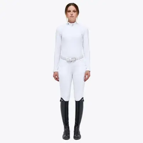 Cavalleria Toscana Women’s performance jersey sports shirt with a zip WHITE-1