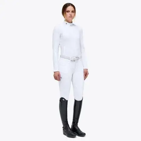 Cavalleria Toscana Women’s performance jersey sports shirt with a zip WHITE-2