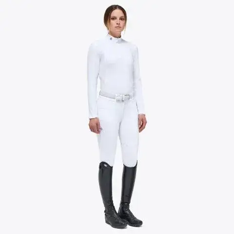 Cavalleria Toscana Women’s performance jersey sports shirt with a zip WHITE-3