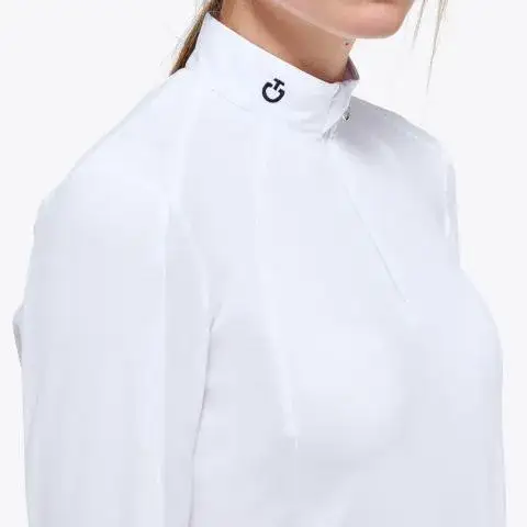 Cavalleria Toscana Women’s performance jersey sports shirt with a zip WHITE-5