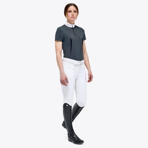 Cavalleria Toscana Women’s jersey mesh polo shirt CHARCOAL GREY-3