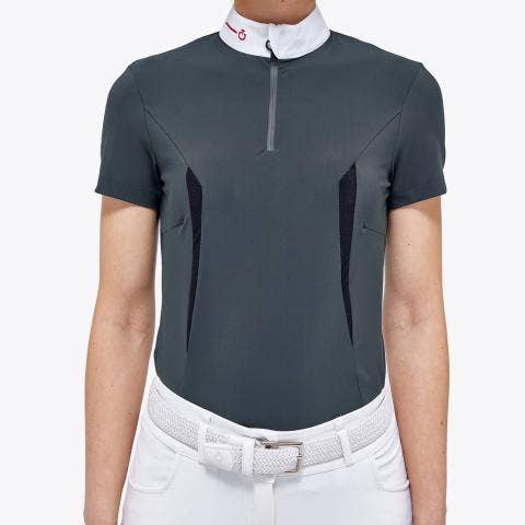Cavalleria Toscana Women’s jersey mesh polo shirt CHARCOAL GREY-8