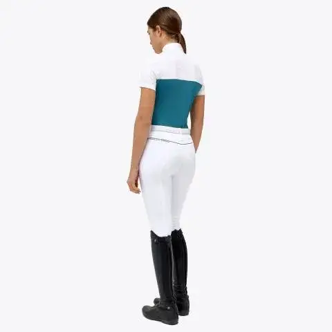 Cavalleria Toscana Polo da donna in piqué e jersey WHITE / DEEP SEA BLUE-2