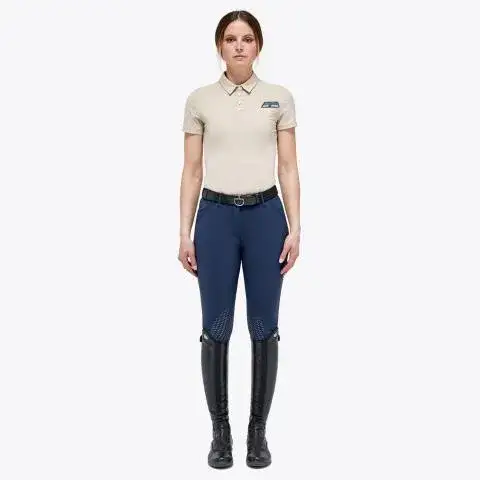 Cavalleria Toscana Women’s piqué knit polo shirt with buttons BEIGE-1