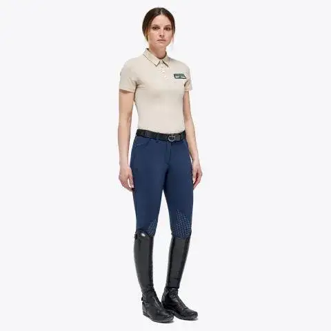 Cavalleria Toscana Women’s piqué knit polo shirt with buttons BEIGE-2