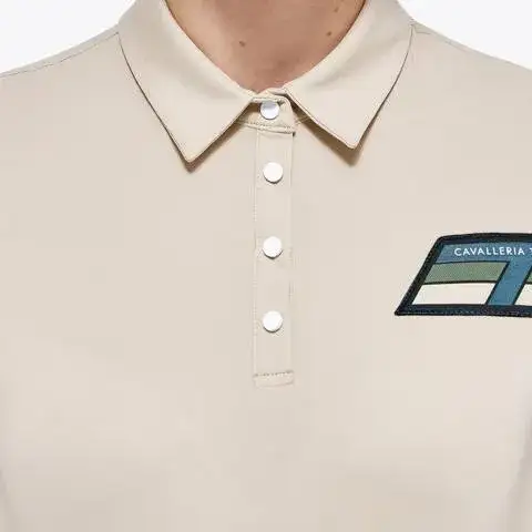 Cavalleria Toscana Women’s piqué knit polo shirt with buttons BEIGE-8