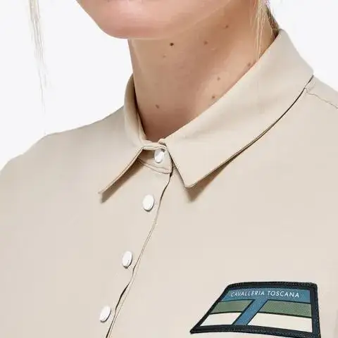 Cavalleria Toscana Women’s piqué knit polo shirt with buttons BEIGE-9