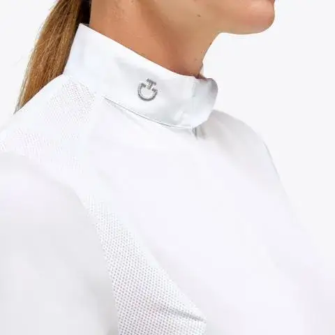 Cavalleria Toscana Women's Jersey Zip Competition Polo WHITE/KNIT-3