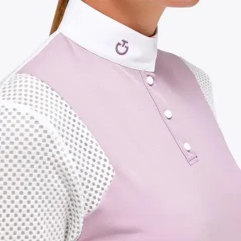 Cavalleria Toscana Women's light piqué competition polo shirt PALE MAUVE / WHITE-3