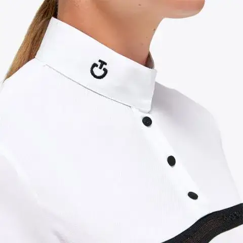 Cavalleria Toscana Women's mesh jersey competition polo WHITE-5