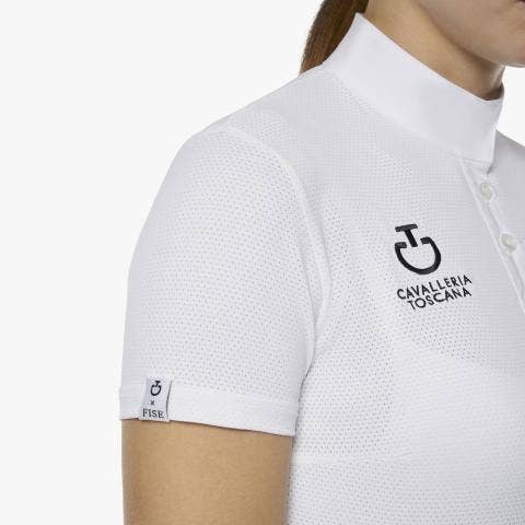 Cavalleria Toscana Women's FISE short sleeved competition polo WHITE-4
