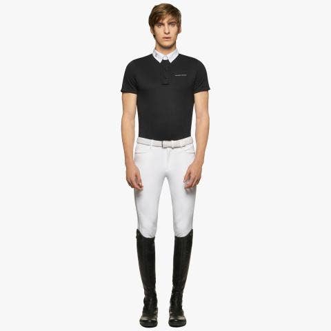 Cavalleria Toscana Men’s performance piqué knit polo shirt with buttons BLACK-1