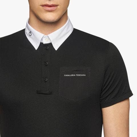 Cavalleria Toscana Men’s performance piqué knit polo shirt with buttons BLACK-5