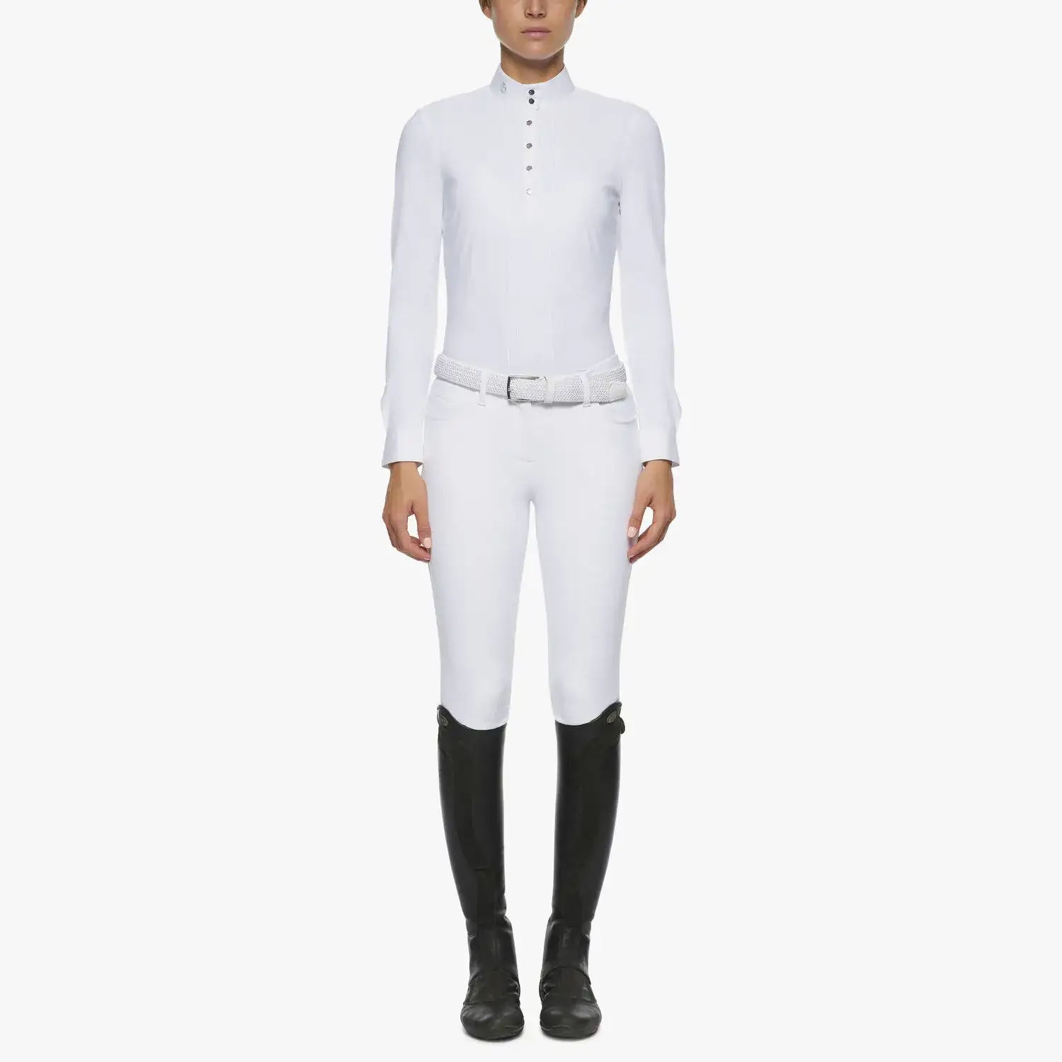 Cavalleria Toscana Pleated long-sleeved competition polo shirt WHITE-1
