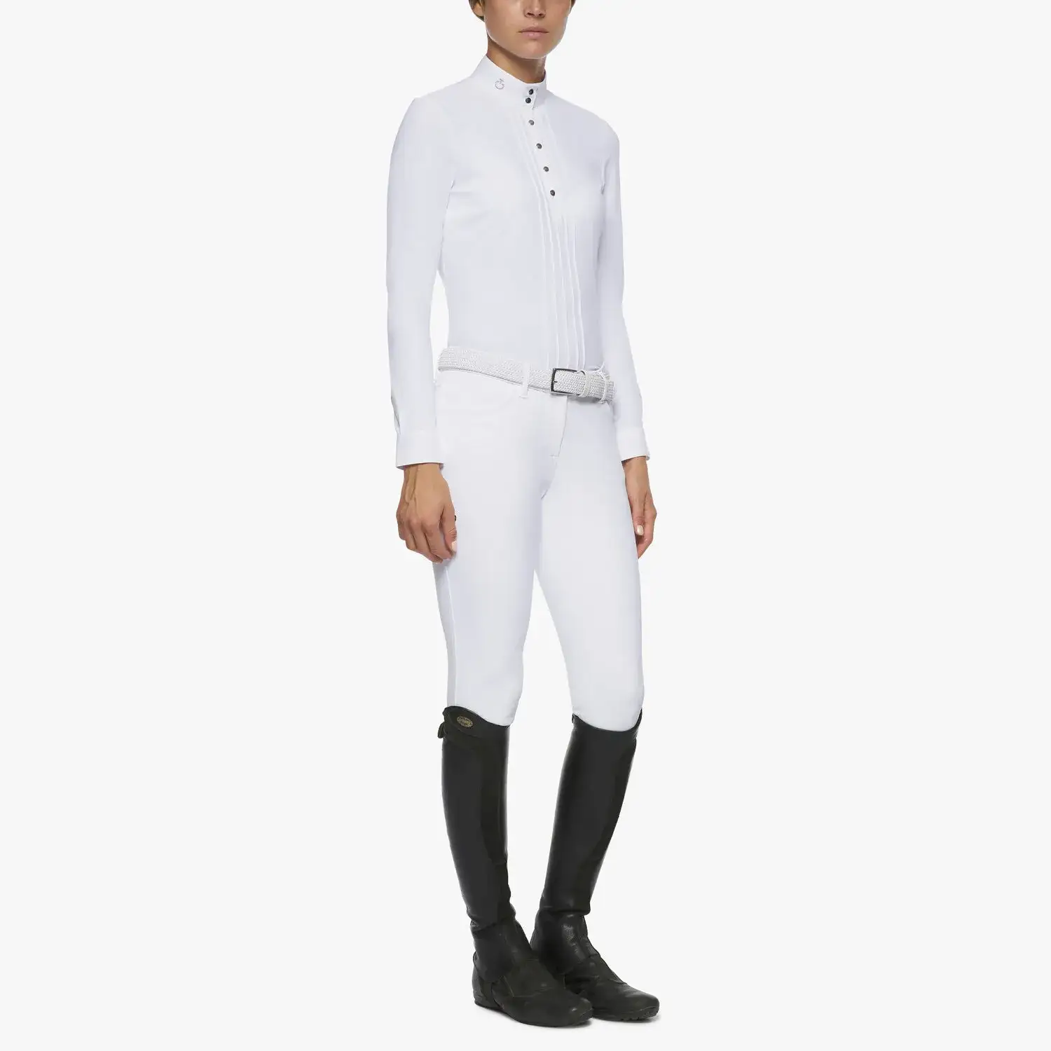 Cavalleria Toscana Pleated long-sleeved competition polo shirt WHITE-2