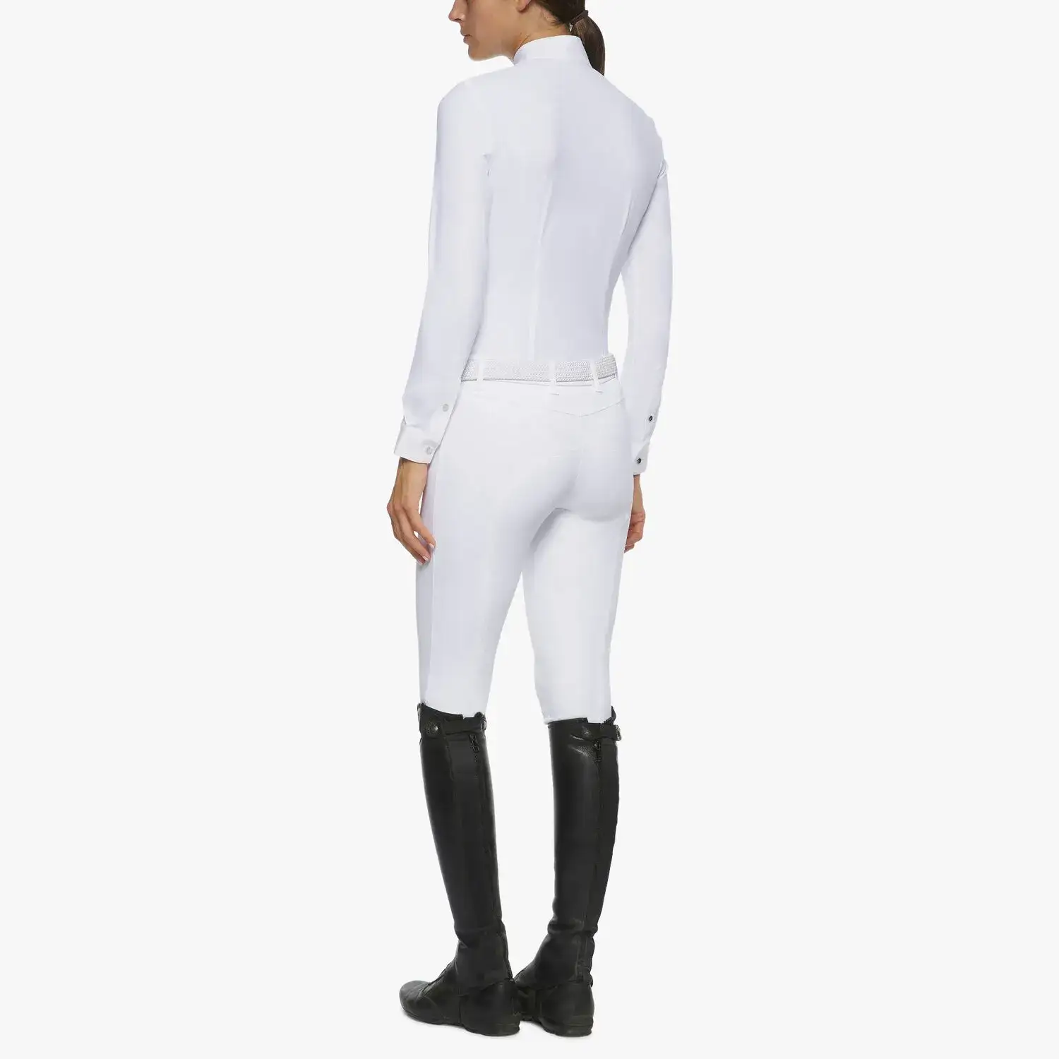 Cavalleria Toscana Pleated long-sleeved competition polo shirt WHITE-3
