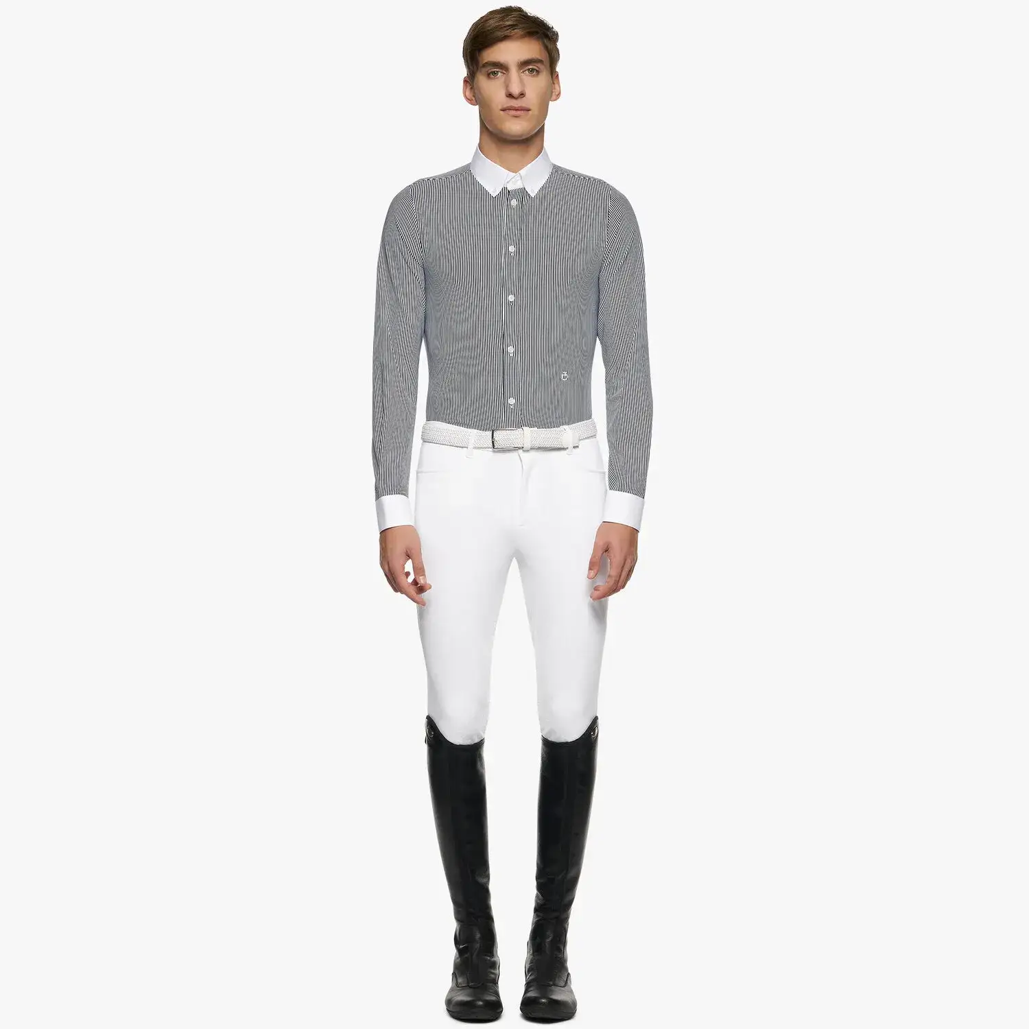 Cavalleria Toscana Men's button-down long-sleeved shirt. WHITE/BLACK LINE-1