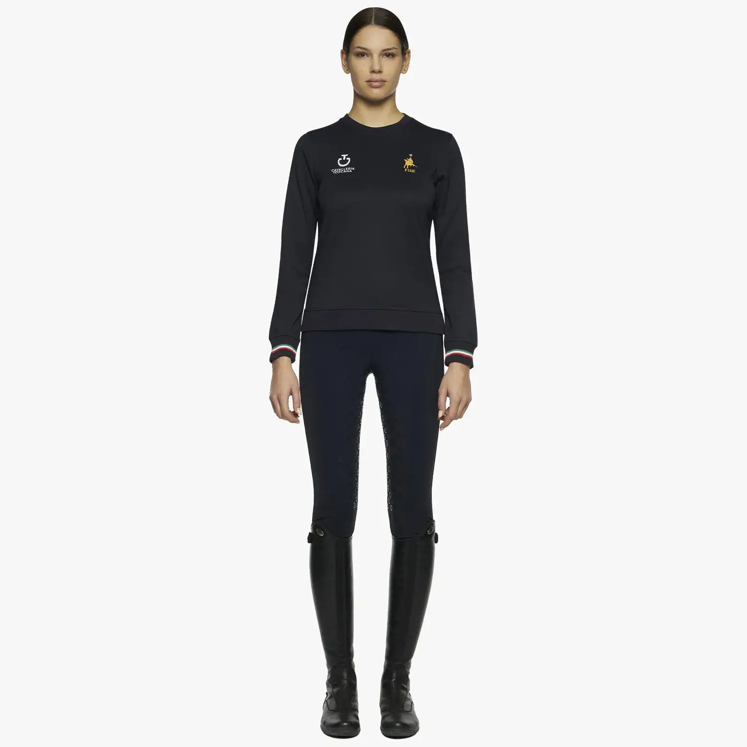 Cavalleria Toscana Felpa FISE con girocollo NAVY-1