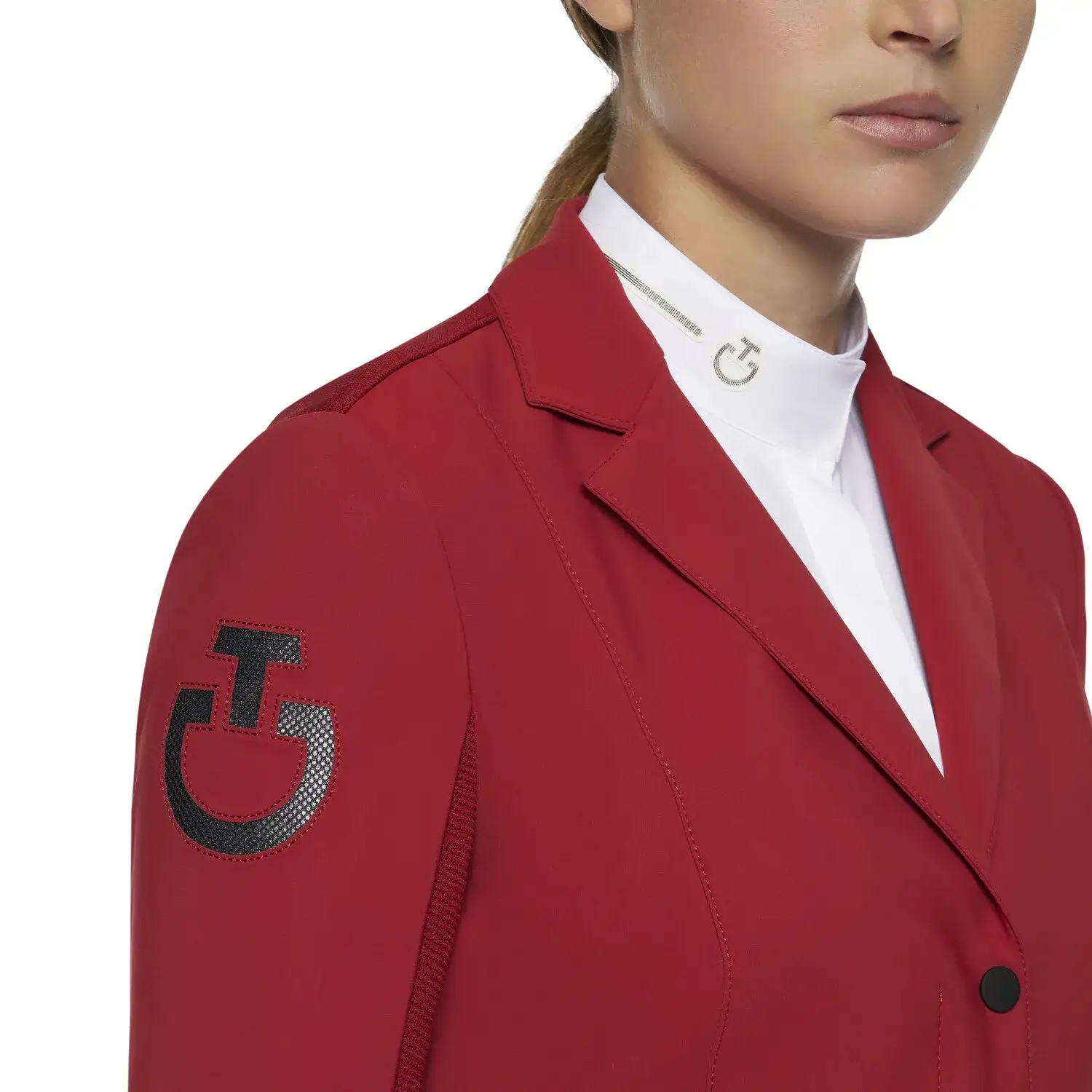 Cavalleria Toscana Women's REVO zip riding jacket with technical knit inserts RED-4