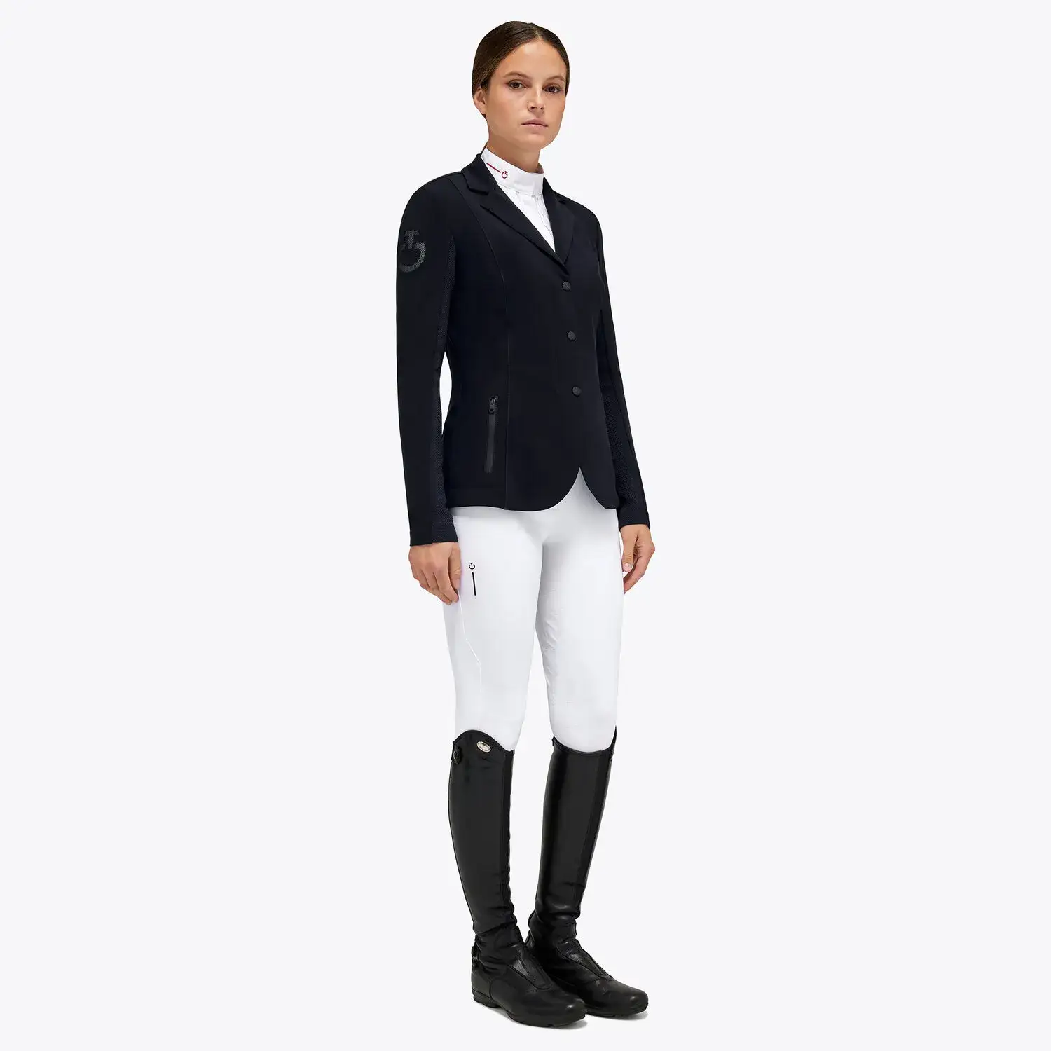 Cavalleria Toscana Women's REVOLUTION zip riding jacket with technical knit inserts NAVY-2