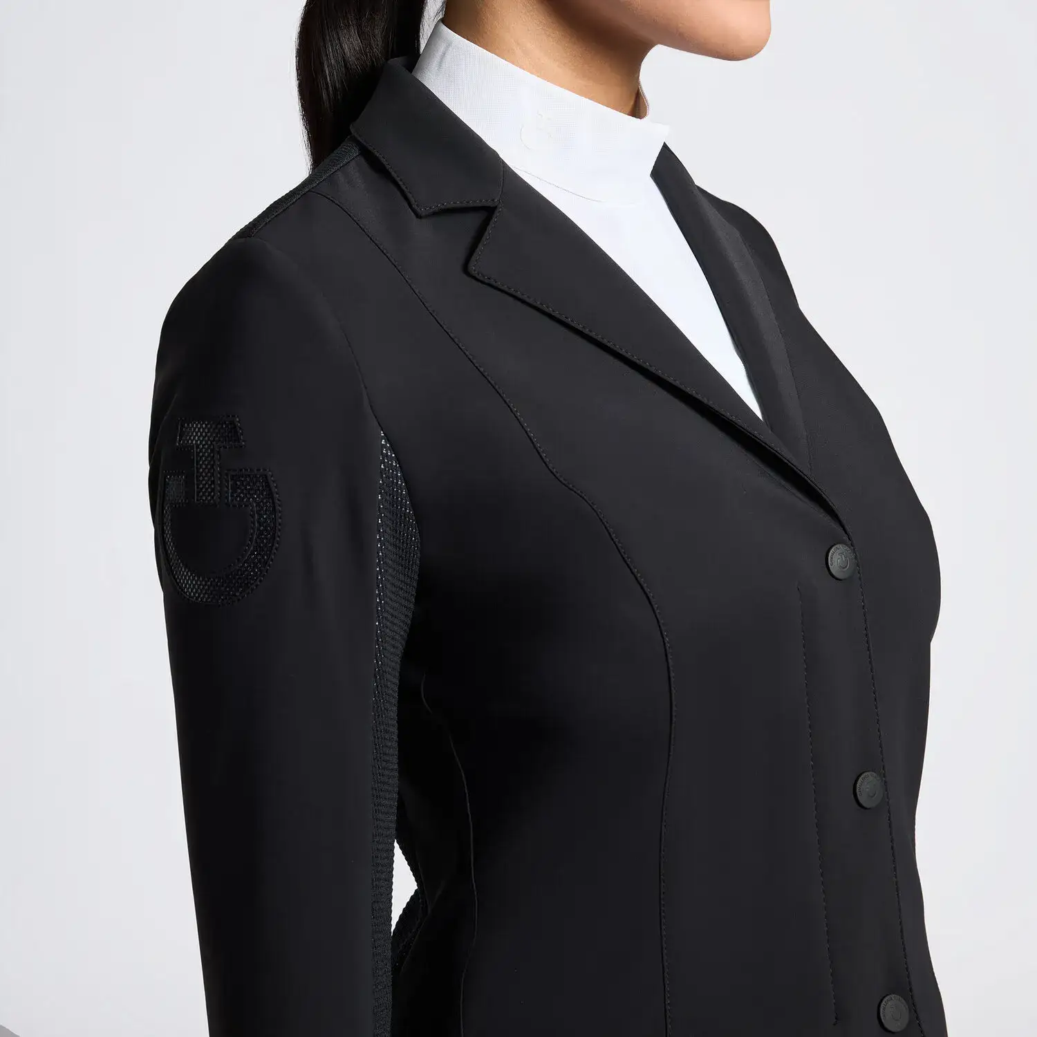 Cavalleria Toscana Women's jacket with zip with inserts in technical mesh. BLACK/WHITE-3