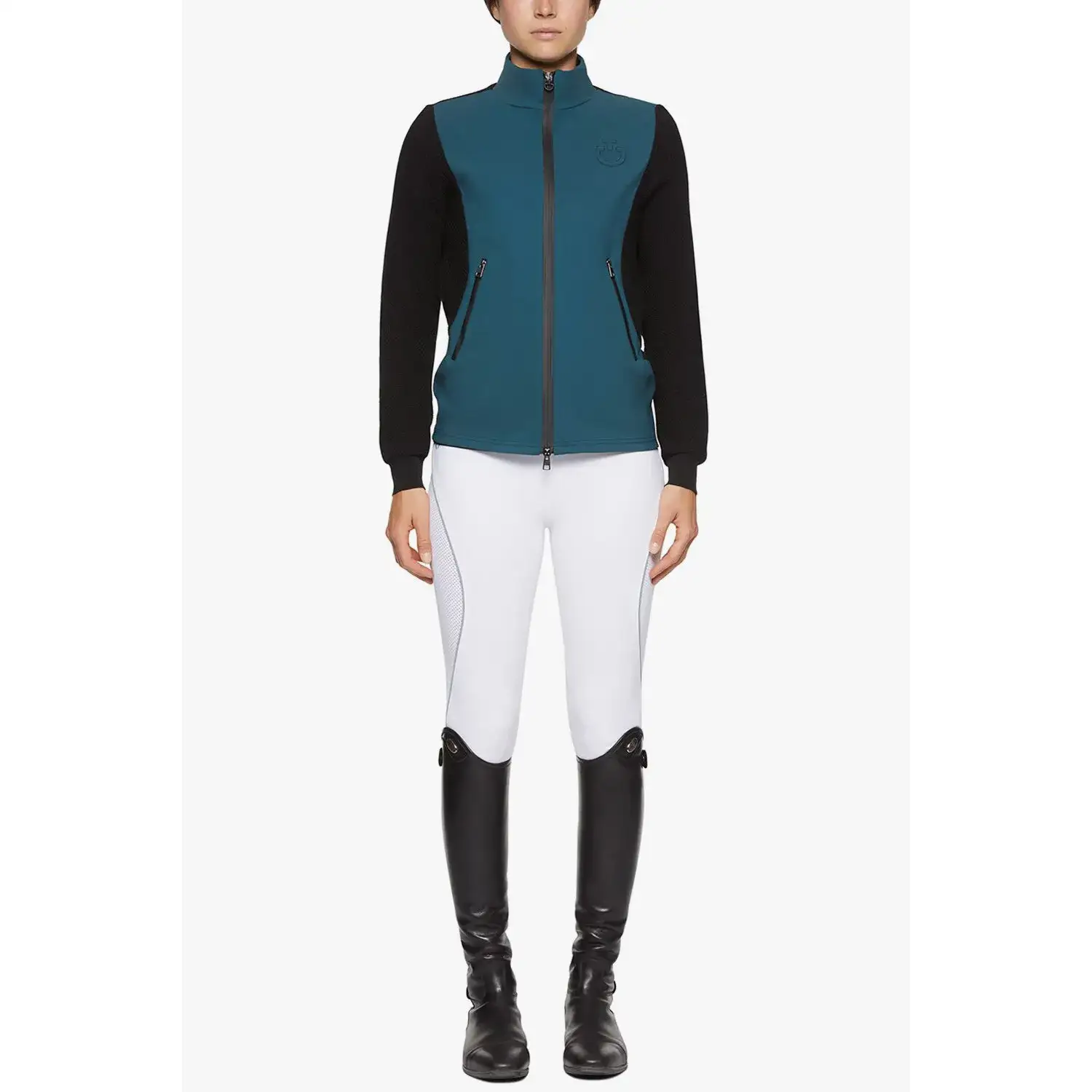 Cavalleria Toscana Women's jersey and tech knit sweater PETROLEUM / BLACK-1