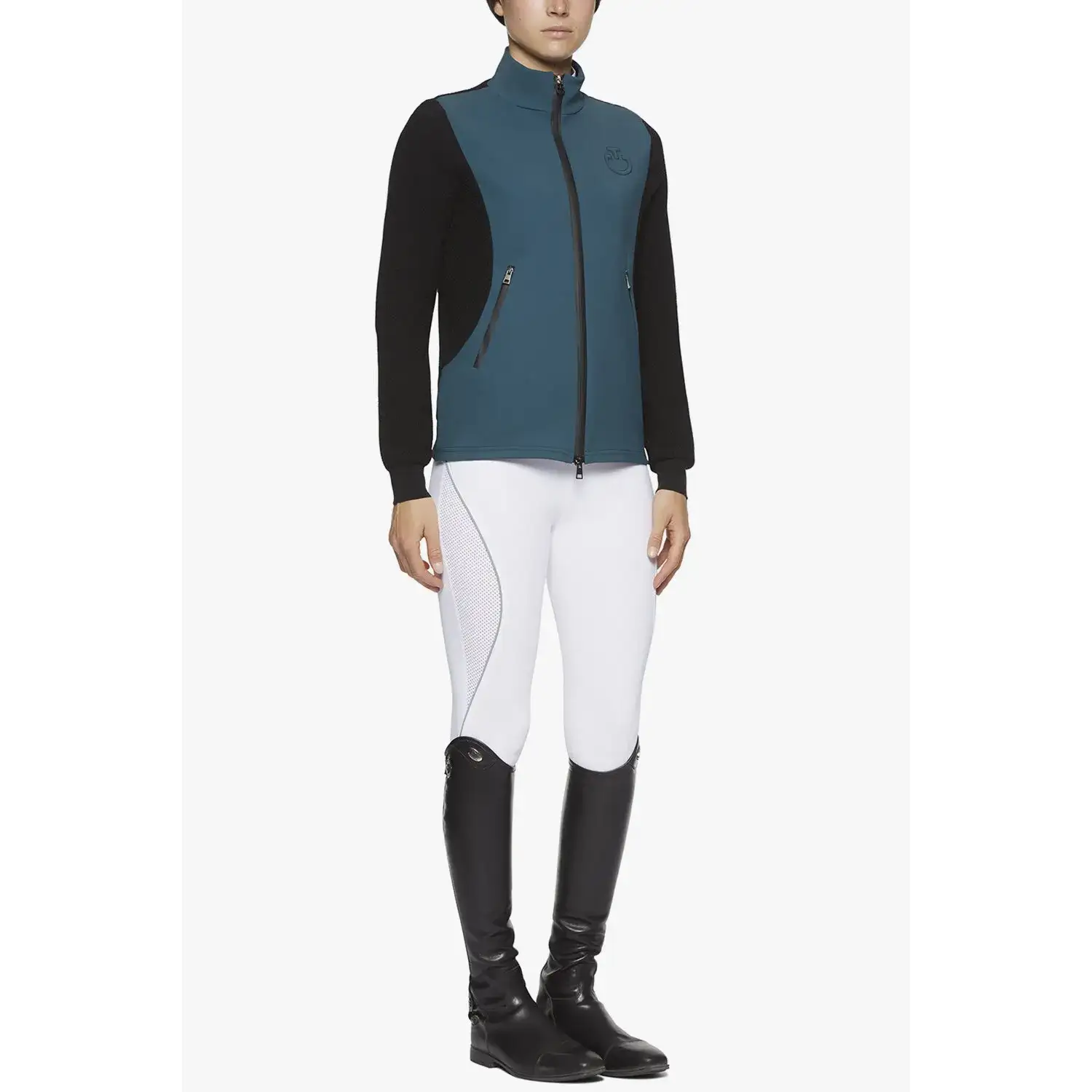 Cavalleria Toscana Women's jersey and tech knit sweater PETROLEUM / BLACK-2