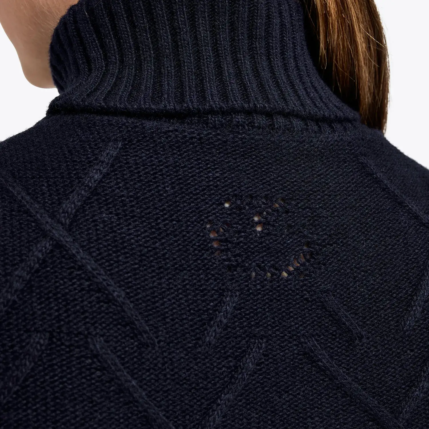 Cavalleria Toscana Women’s wool polo neck pullover with a raised motif NAVY-4