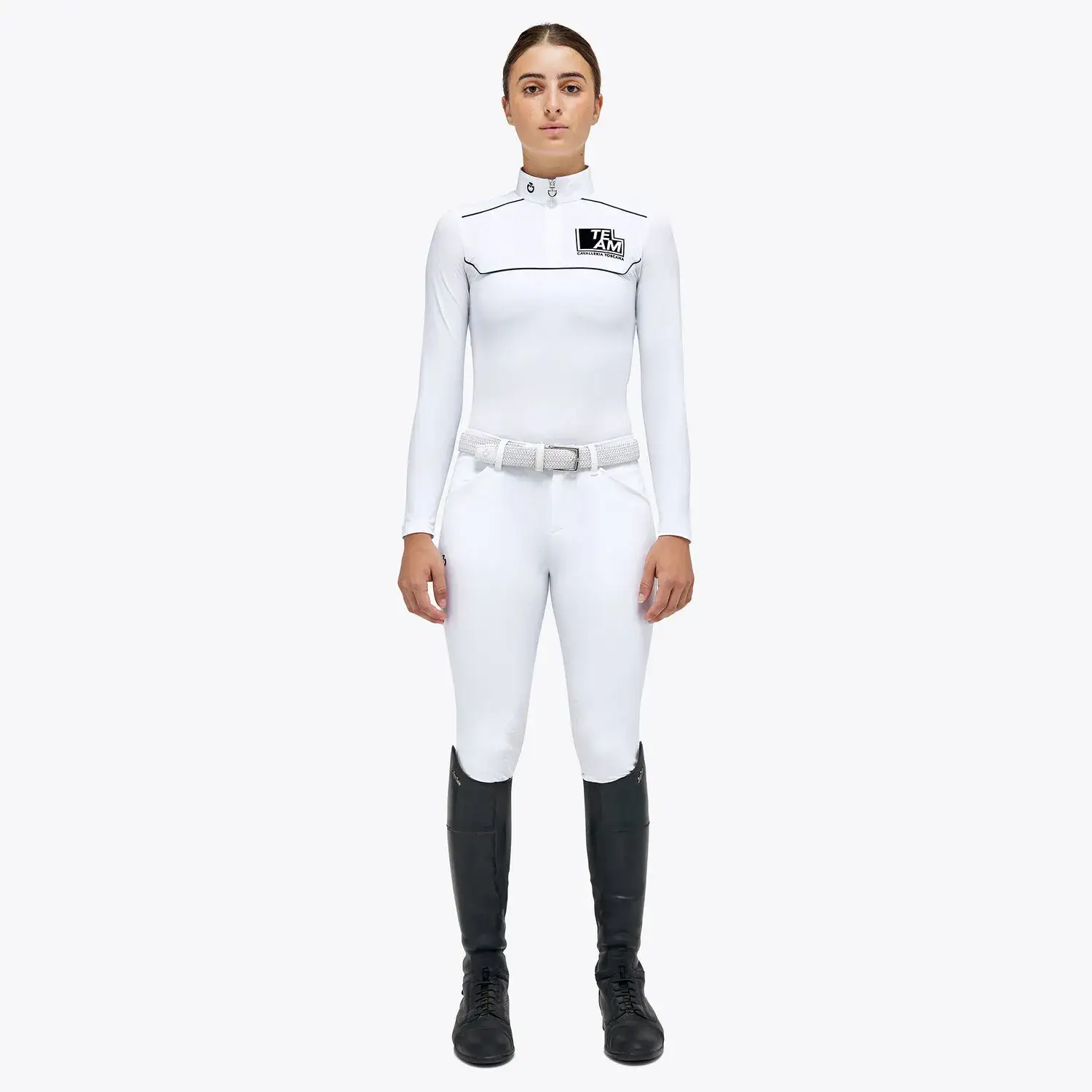 Cavalleria Toscana Girls’ jersey competition shirt with a zip WHITE-1