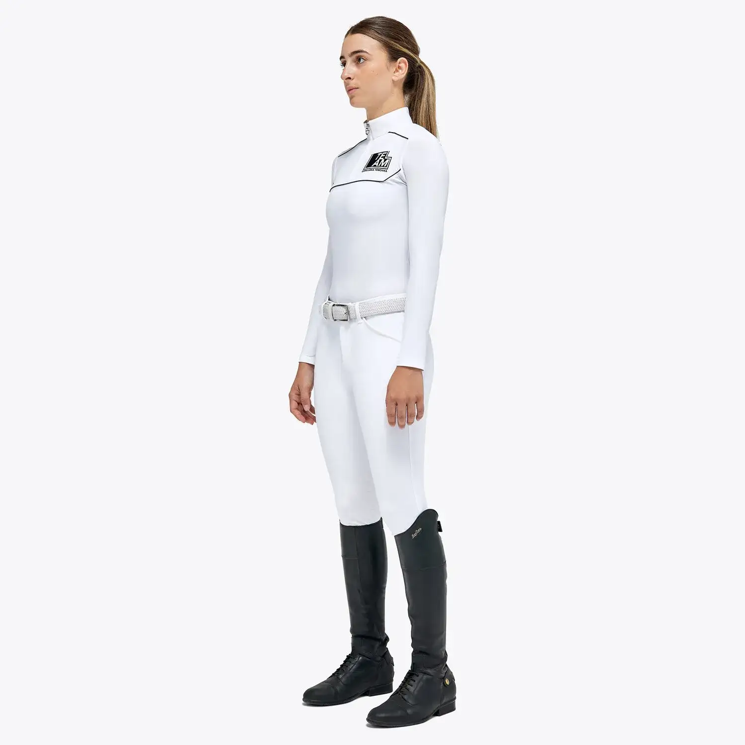 Cavalleria Toscana Girls’ jersey competition shirt with a zip WHITE-2