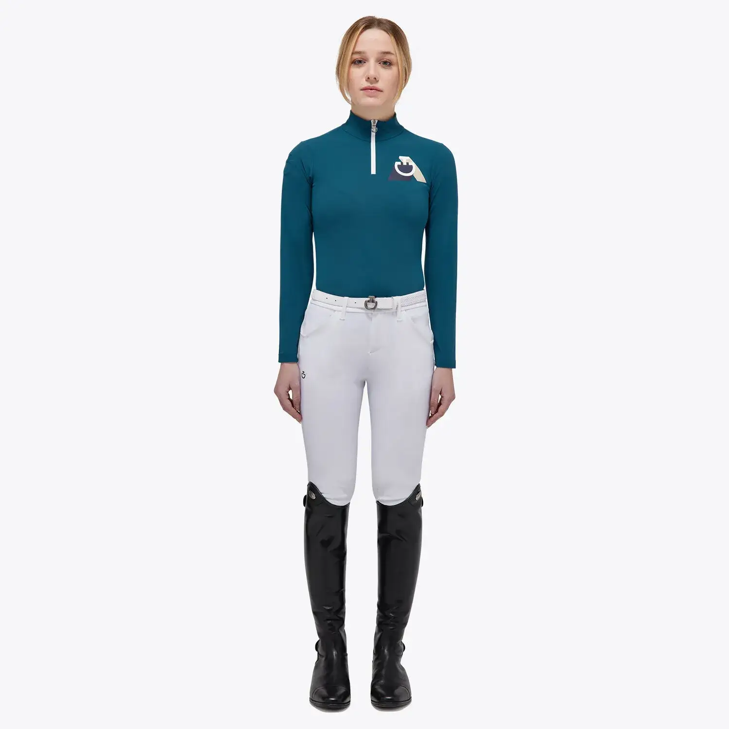 Cavalleria Toscana Girls’ jersey competition shirt with a zip DEEP SEA BLUE-1