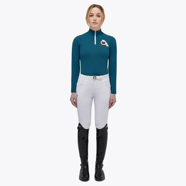 Cavalleria Toscana Girls’ jersey competition shirt with a zip DEEP SEA BLUE-1